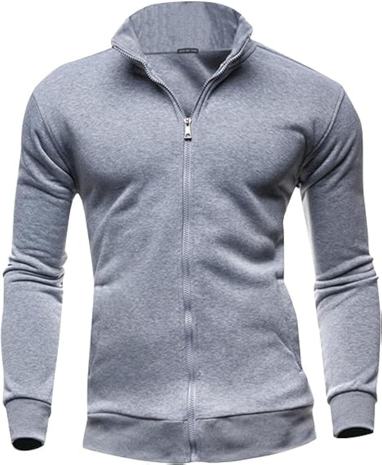 Sweaters for Men Cardigan Sweatshirt Hoodless Zip Up Jacket High Neck Lightweight Sueter Para Hombres Light Grey XXL